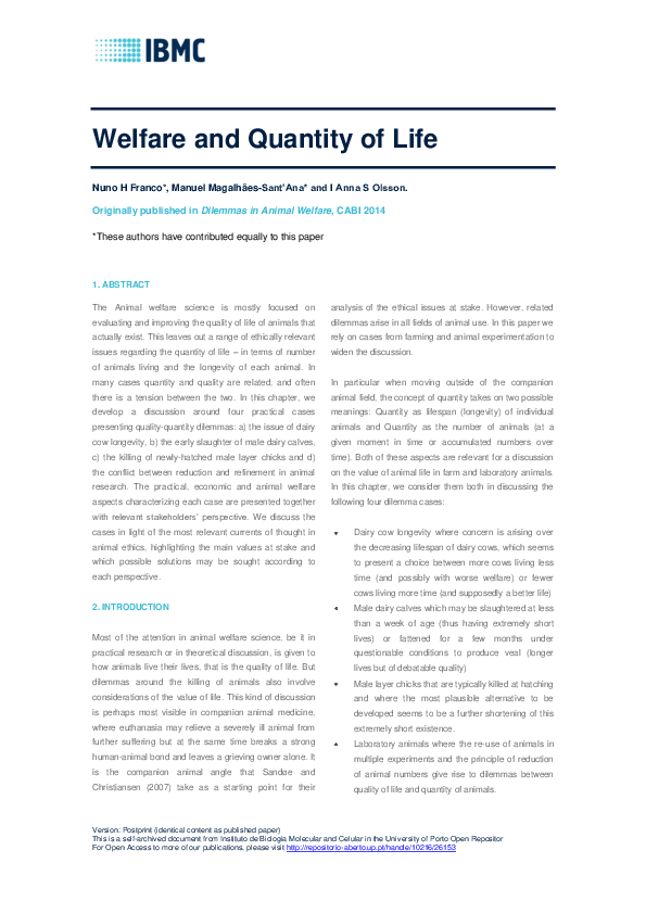 (PDF) Welfare and quantity of life