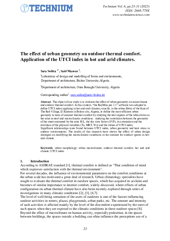 (PDF) The effect of urban geometry on outdoor thermal comfort ...
