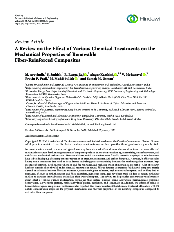 (PDF) A Review on the Effect of Various Chemical Treatments on the ...