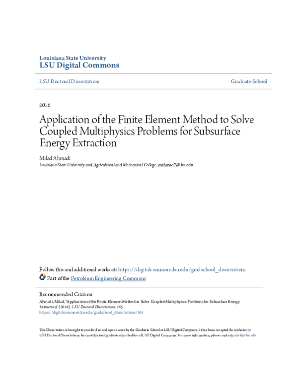 (PDF) Application of the Finite Element Method to Solve Coupled ...