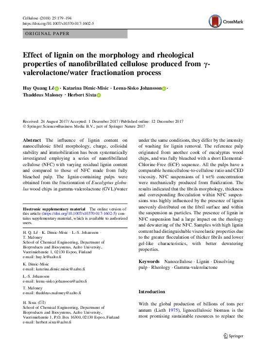 (PDF) Effect of lignin on the morphology and rheological properties of ...