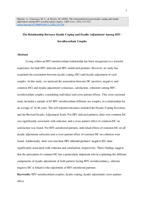 (PDF) The relationship between dyadic coping and dyadic adjustment ...