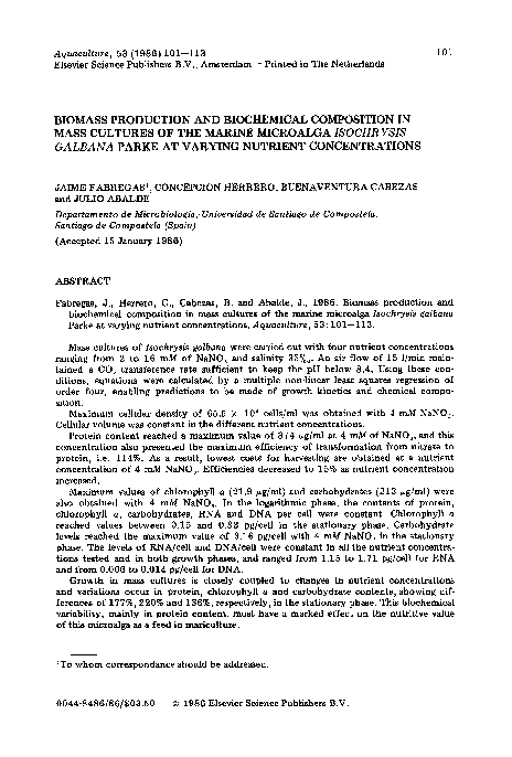 (PDF) Biomass production and biochemical composition of Chlorella ...
