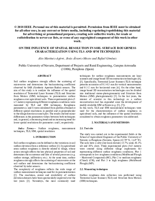 (PDF) On the Influence of Spatial Resolution in Soil Surface Roughness ...