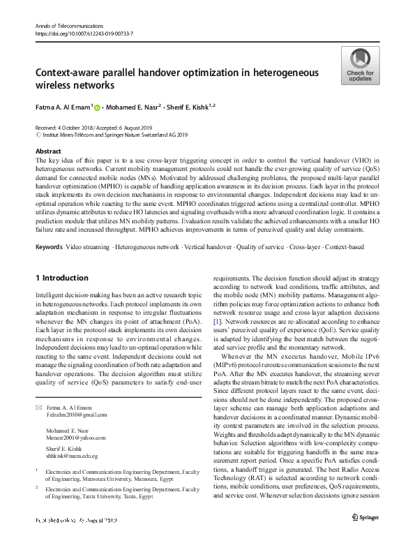 (PDF) Context-aware parallel handover optimization in heterogeneous ...