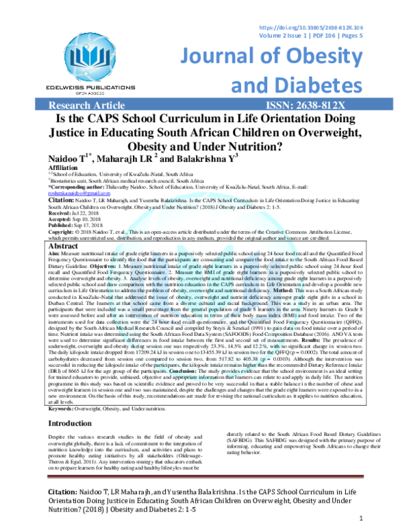 (PDF) Is the CAPS School Curriculum in Life Orientation Doing Justice