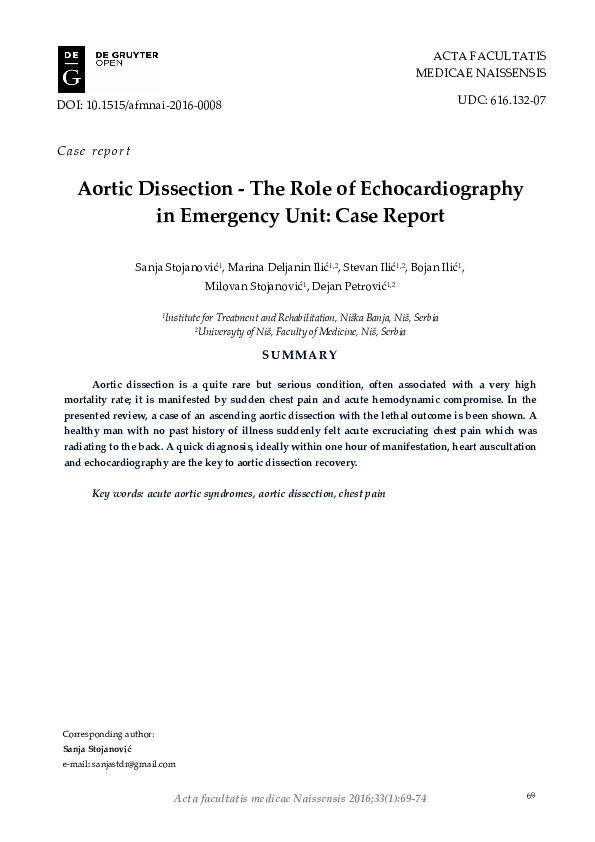 (PDF) Aortic Dissection - The Role of Echocardiography in Emergency ...