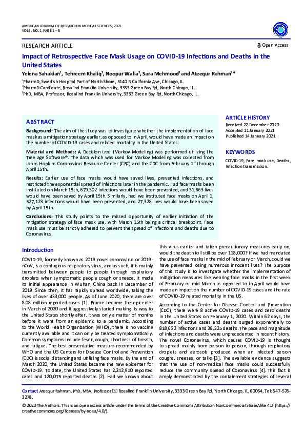 (PDF) Impact of Retrospective Face Mask Usage on COVID-19 Infections ...