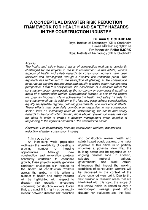 (PDF) A Conceptual Disaster Risk Reduction Framework for Health