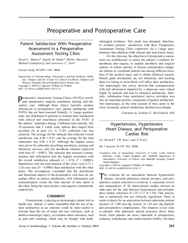 (PDF) Patient Satisfaction with Preoperative Assessment in a ...