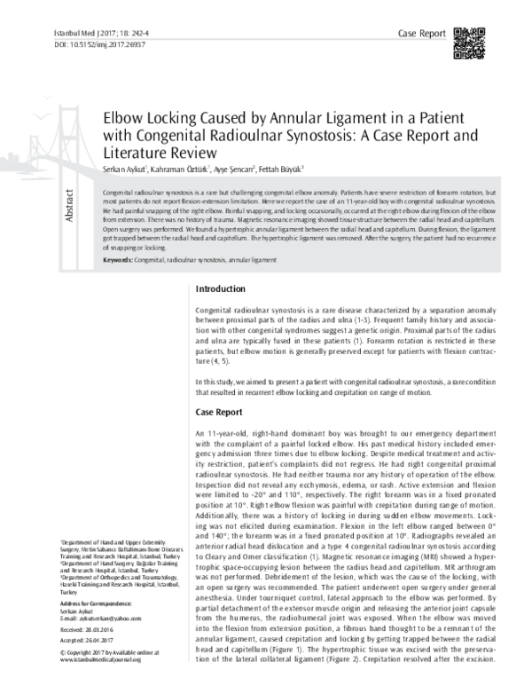 (PDF) Elbow Locking Caused by Annular Ligament in a Patient with ...