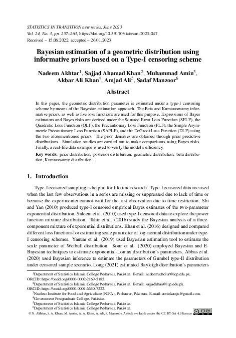 (PDF) Bayesian estimation of a geometric distribution using informative ...
