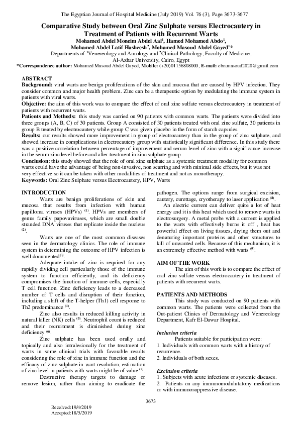 (PDF) Comparative Study between Oral Zinc Sulphate versus