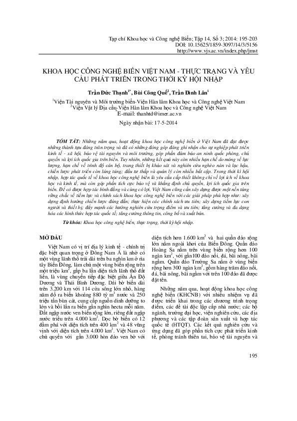 (PDF) Marine Science and Technology in Vietnam - Current Situation and ...