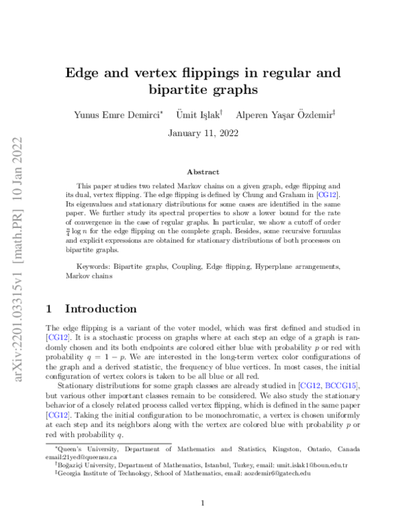 (PDF) Edge and vertex flippings in regular and bipartite graphs