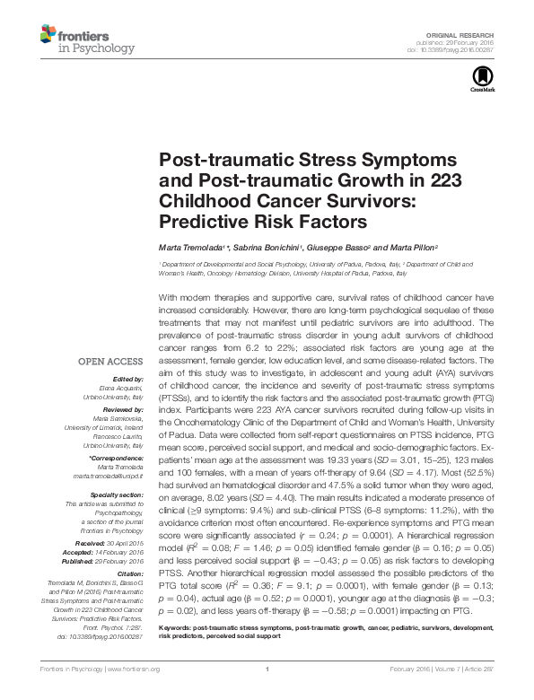 (PDF) Post-traumatic Stress Symptoms and Post-traumatic Growth in 223 ...