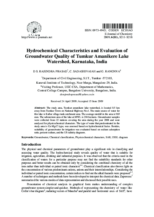 (PDF) Hydrochemical Characteristics and Evaluation of Groundwater ...