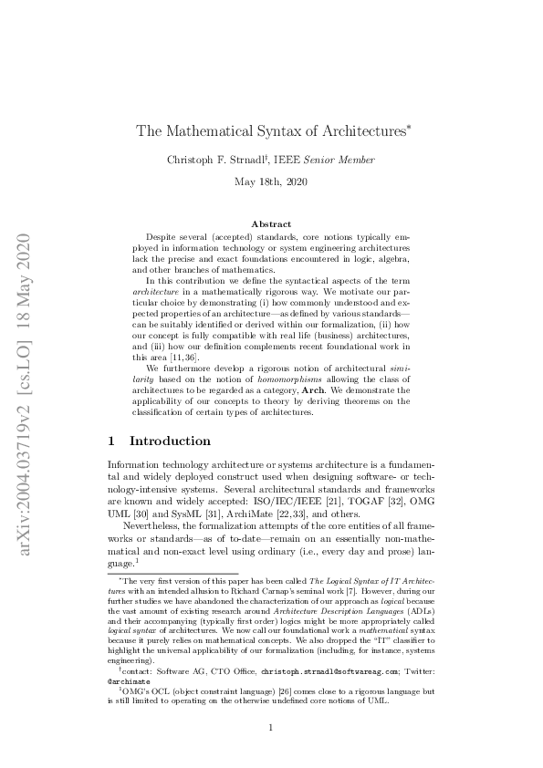 (PDF) The Mathematical Syntax of Architectures