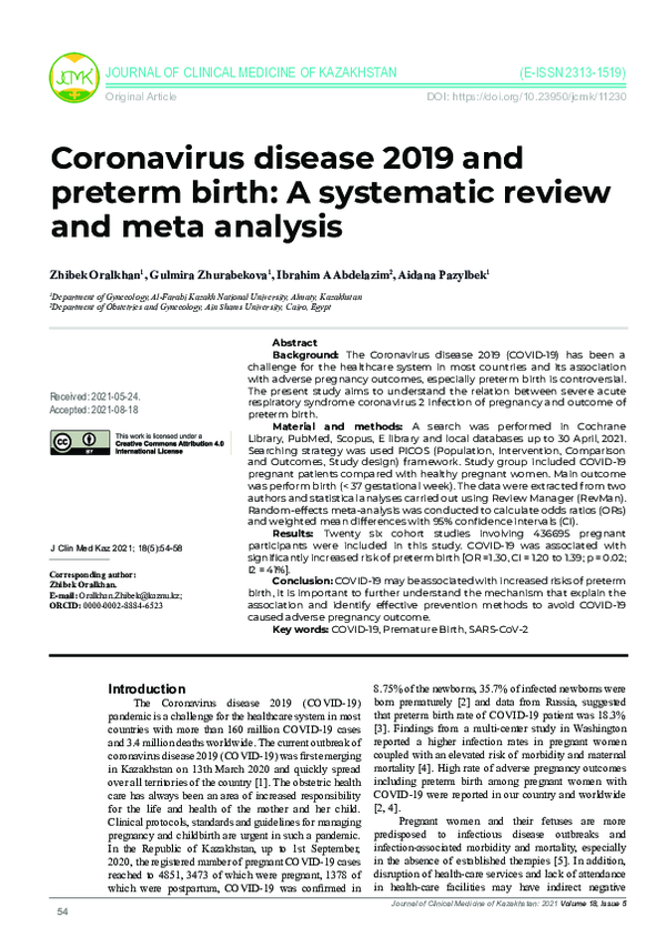 (PDF) Coronavirus disease 2019 and preterm birth: A systematic review ...