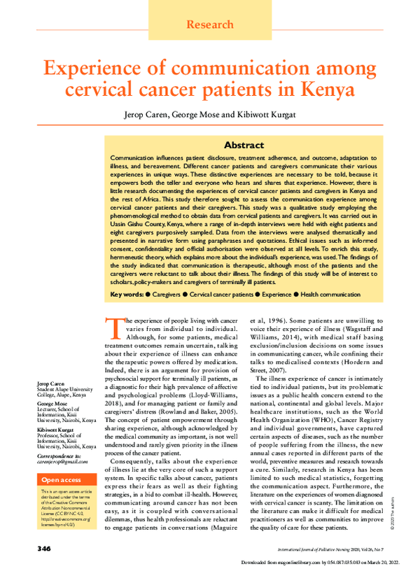 (PDF) Experience of communication among cervical cancer patients in Kenya