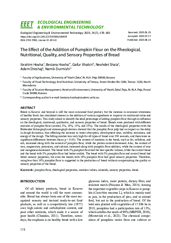 (PDF) The Effect of the Addition of Pumpkin Flour on the Rheological ...