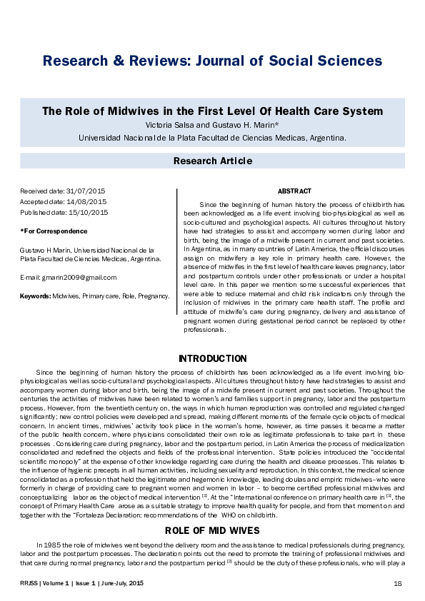 (PDF) The Role of Midwives in the First Level Of Health Care System