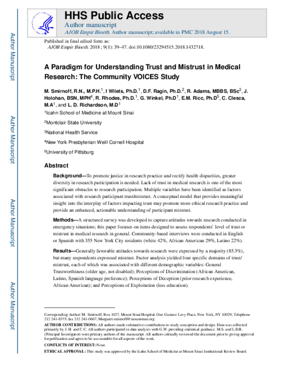 (PDF) A paradigm for understanding trust and mistrust in medical ...