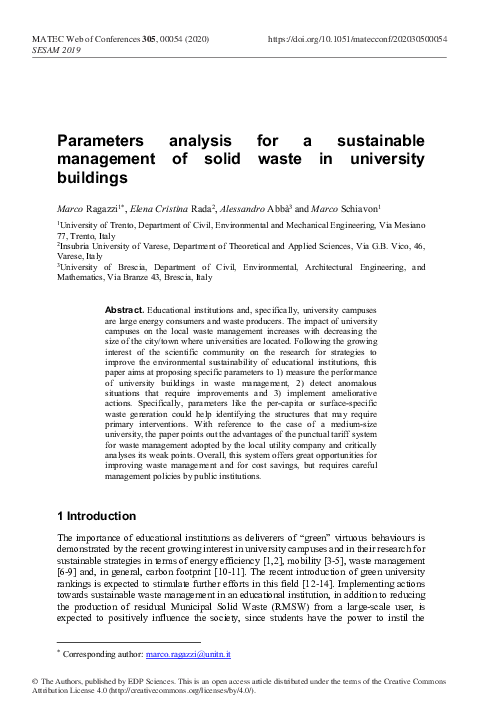 (PDF) Parameters analysis for a sustainable management of solid waste ...