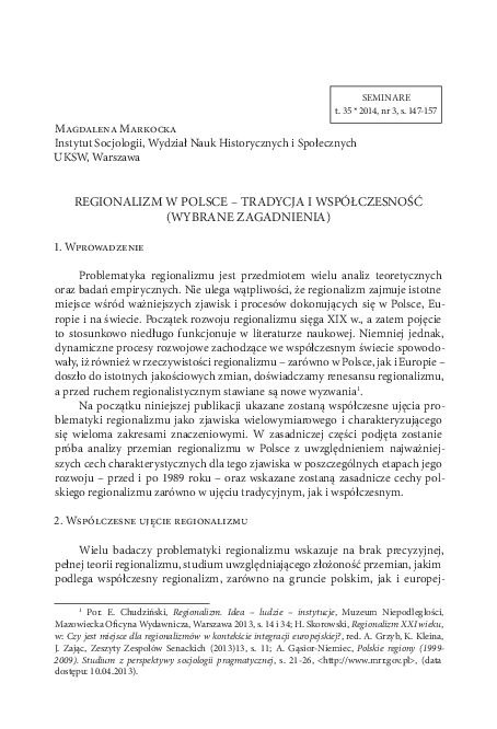 (PDF) Regionalizm w Polsce – tradycja i współczesność (wybrane zagadnienia)