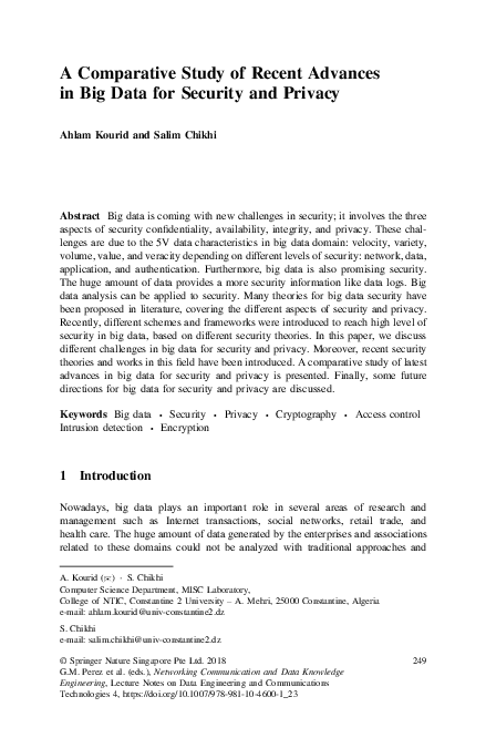 (PDF) A Comparative Study of Recent Advances in Big Data for Security ...