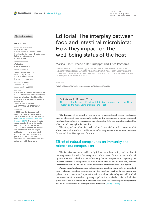 (PDF) Editorial: The interplay between food and intestinal microbiota ...
