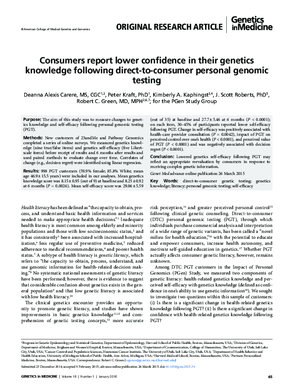 (PDF) Consumers report lower confidence in their genetics knowledge ...