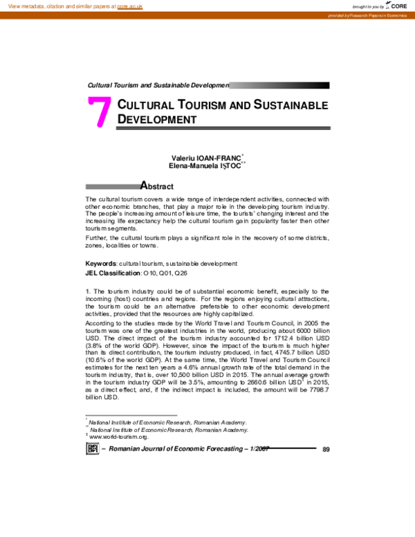 (PDF) Cultural Tourism and Sustainable Development