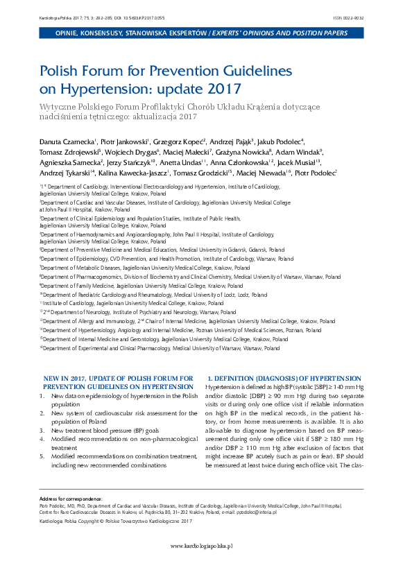 (PDF) Polish Forum for Prevention Guidelines on Hypertension update 2017 — free download