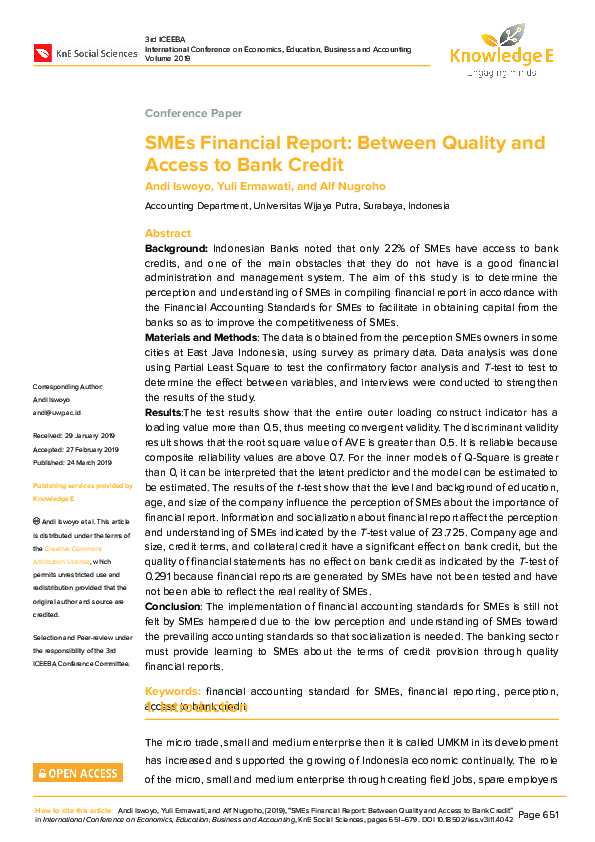 (PDF) SMEs Financial Report: Between Quality and Access to Bank Credit