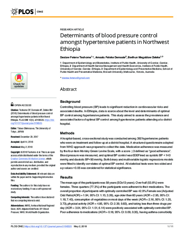 (PDF) Determinants of blood pressure control amongst hypertensive ...