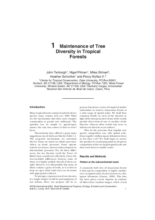 (PDF) Maintenance of tree diversity in tropical forests