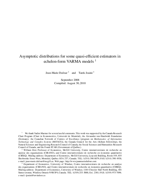 (PDF) Asymptotic distributions for some quasi-efficient estimators i n ...