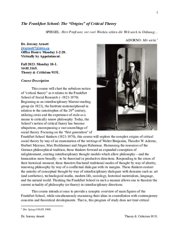 The Frankfurt School: The "Origins" of Critical Theory