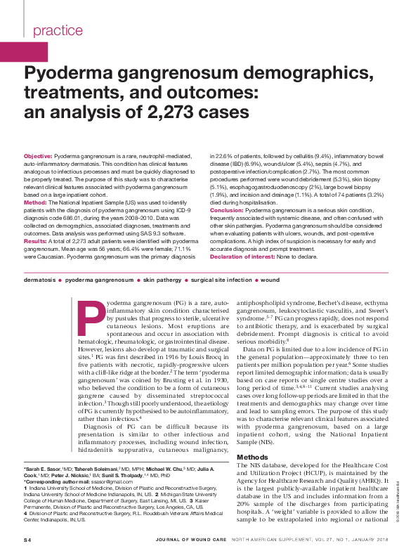 (PDF) Pyoderma gangrenosum demographics, treatments, and outcomes: an ...