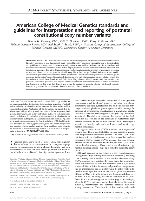(PDF) American College of Medical Genetics standards and guidelines for ...