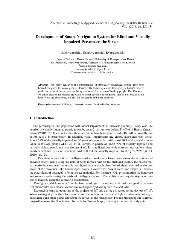 (PDF) Development of Smart Navigation System for Blind and Visually ...