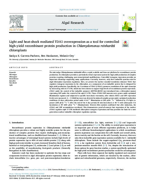 (PDF) Light and heat-shock mediated TDA1 overexpression as a tool for ...
