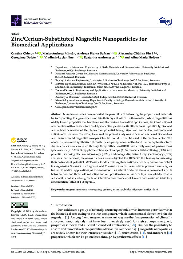 (PDF) Zinc/Cerium-Substituted Magnetite Nanoparticles for Biomedical ...