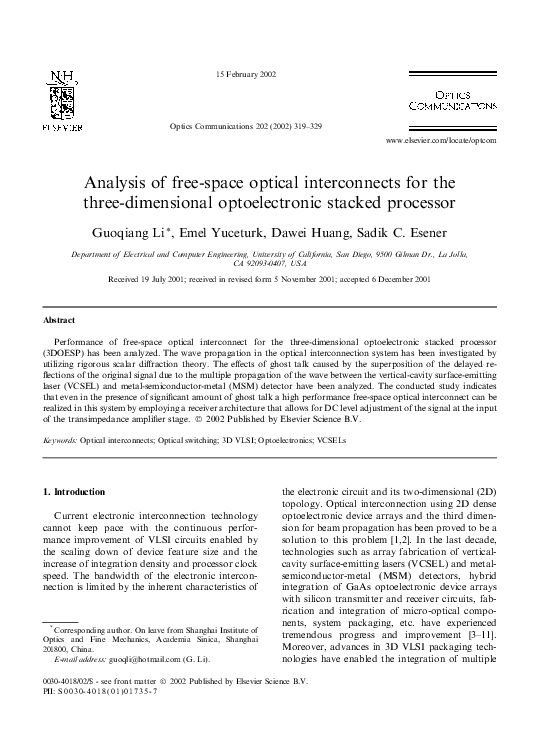 (PDF) Analysis of free-space optical interconnects for the three ...