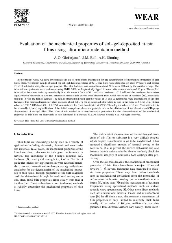 (PDF) Evaluation of the mechanical properties of sol–gel-deposited ...