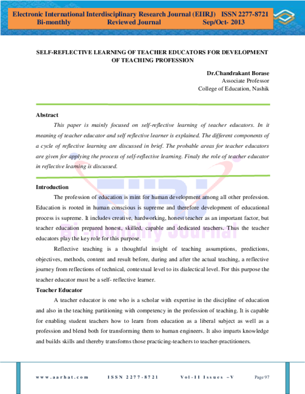 (PDF) Self-Reflective Learning of Teacher Educators for Development of ...