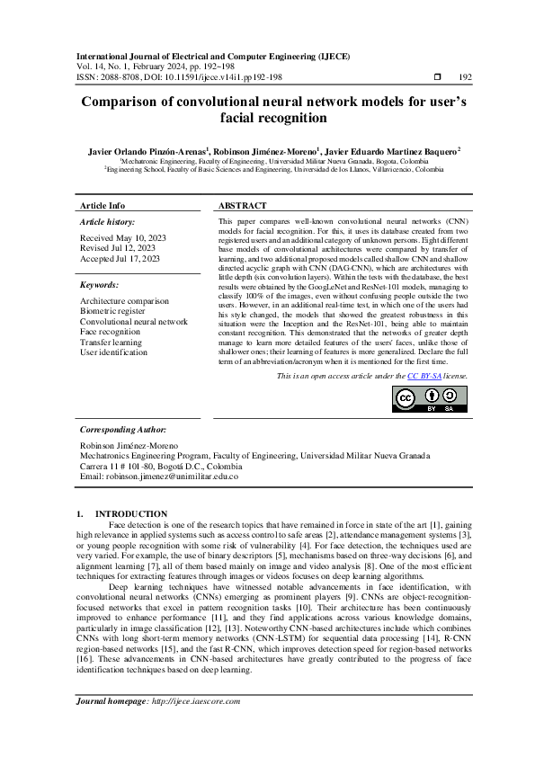 (PDF) Comparison of convolutional neural network models for user's ...