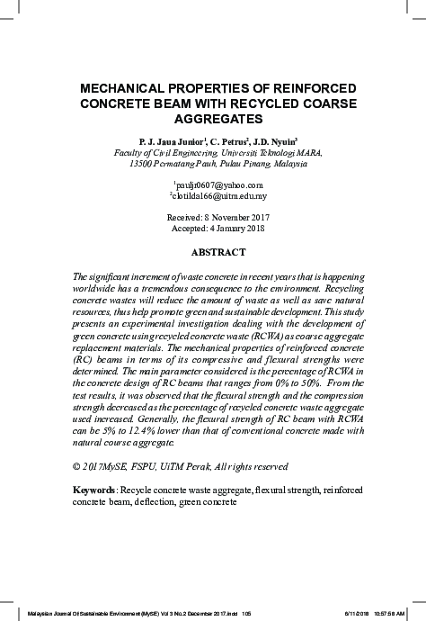 (PDF) Mechanical Properties of Reinforced Concrete Beam with Recycled ...