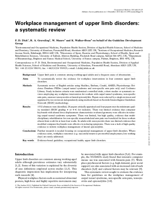 (PDF) Workplace management of upper limb disorders: a systematic review